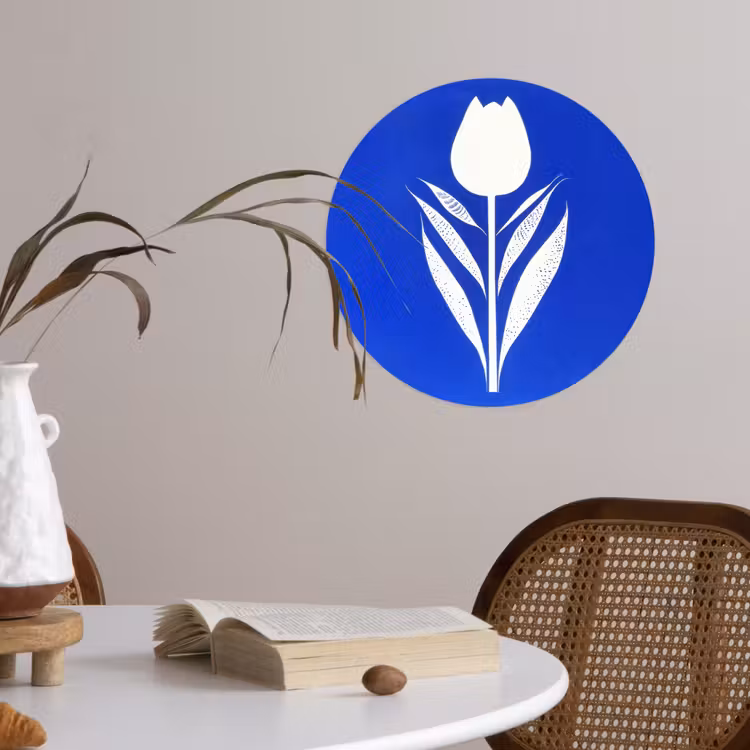 Tulp - Minimalistisch - Bladeren - Wit Wandcirkel behangsticker klein -sfeer3