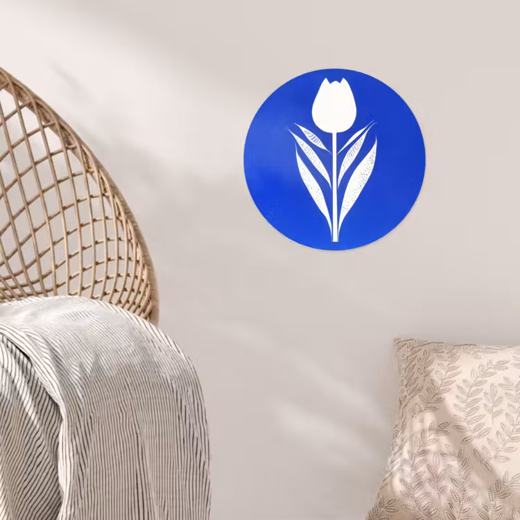 Tulp - Minimalistisch - Bladeren - Wit Wandcirkel behangsticker klein -sfeer4