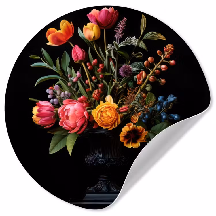 Tulpen - Bessen - Boeket - Vaas Wandcirkel behangsticker klein -3d