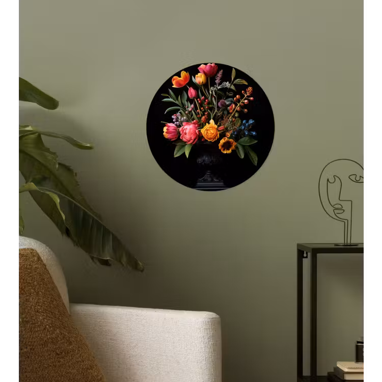 Tulpen - Bessen - Boeket - Vaas Wandcirkel behangsticker klein -sfeer2
