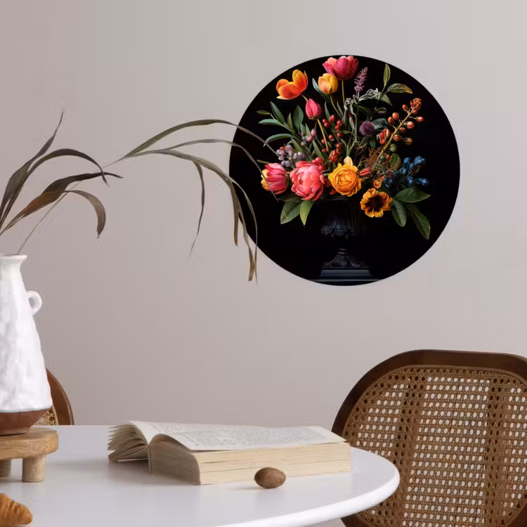 Tulpen - Bessen - Boeket - Vaas Wandcirkel behangsticker klein -sfeer3