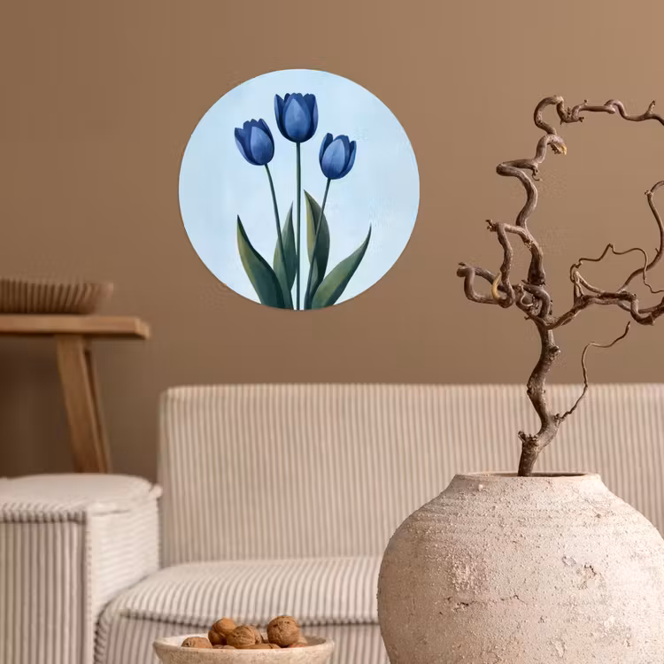 Tulpen - Blauw - Bladeren Wandcirkel behangsticker klein -sfeer1