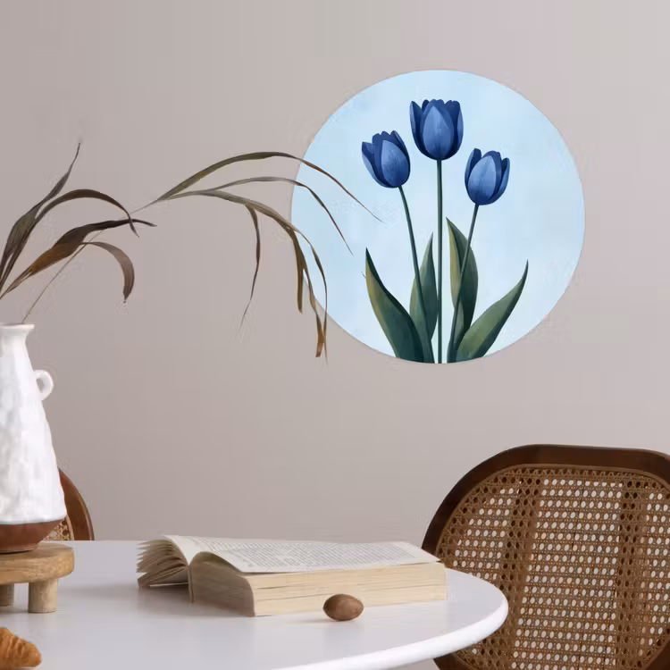 Tulpen - Blauw - Bladeren Wandcirkel behangsticker klein -sfeer3