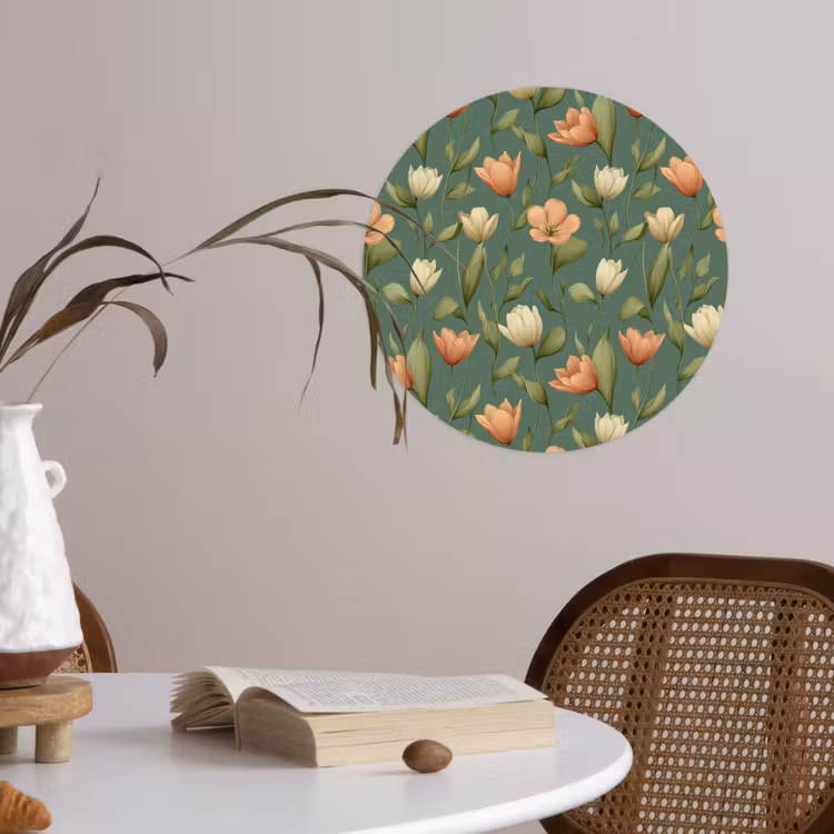 Tulpen - Botanisch - Groen Wandcirkel behangsticker klein 186 -sfeer3