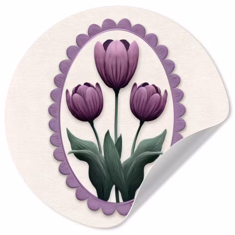 Tulpen - Paars - Lijst - Bladeren Wandcirkel behangsticker klein -3d