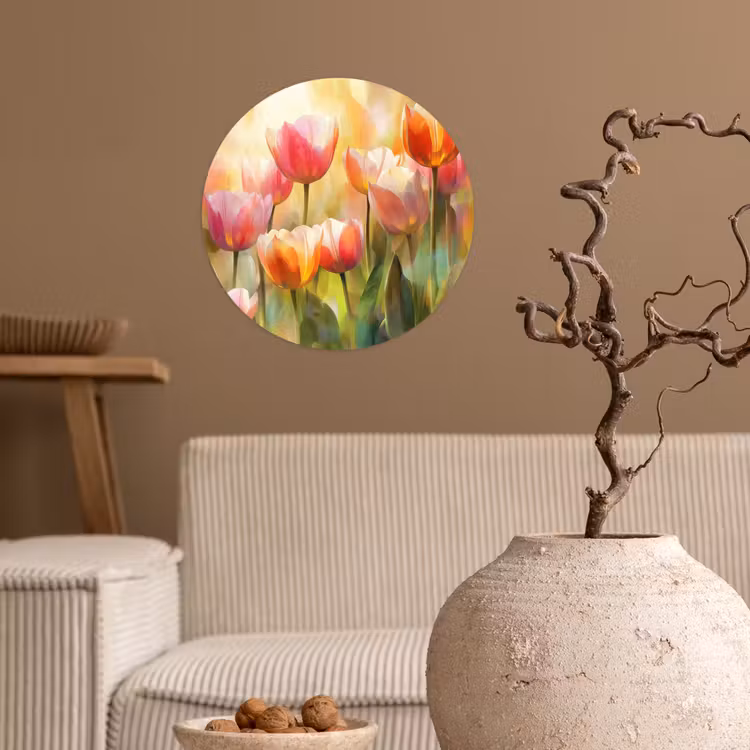 Tulpen - Sprookjesachtig - Kleurrijk Wandcirkel behangsticker klein -sfeer1