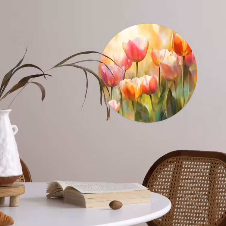 Tulpen - Sprookjesachtig - Kleurrijk Wandcirkel behangsticker klein -sfeer3