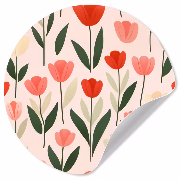 Tulpen - Modern - Roze Wandcirkel behangsticker klein -3d