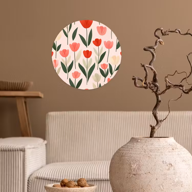 Tulpen - Modern - Roze Wandcirkel behangsticker klein -sfeer1