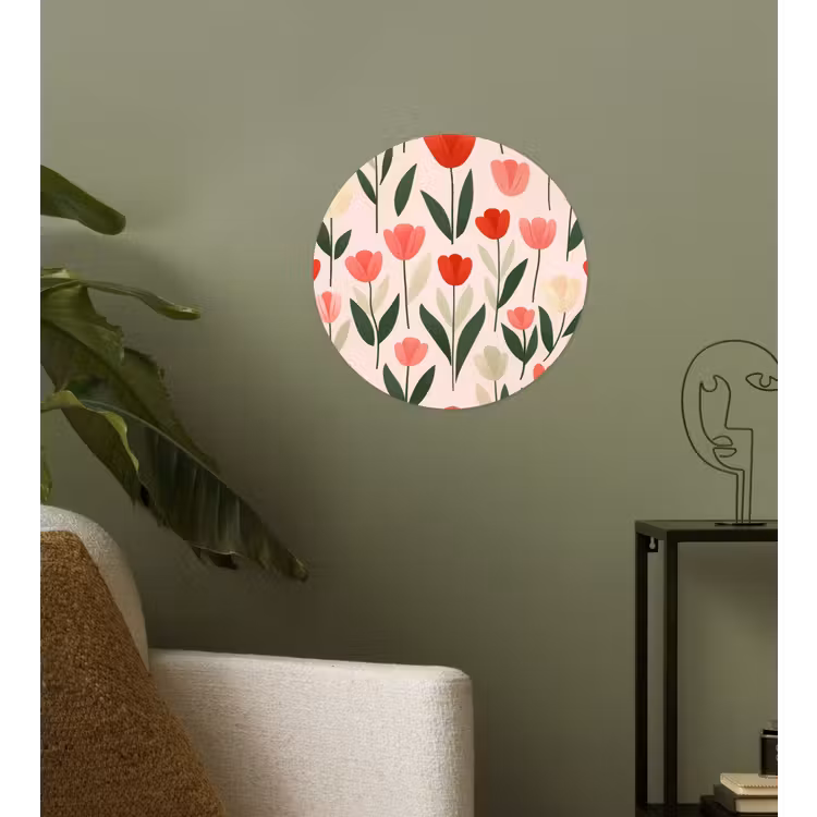 Tulpen - Modern - Roze Wandcirkel behangsticker klein -sfeer2