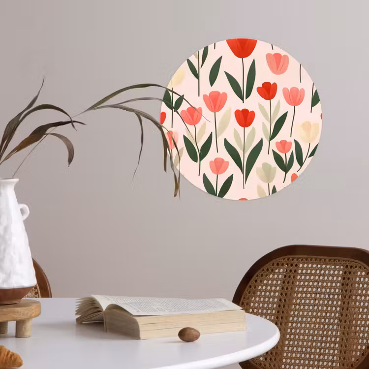 Tulpen - Modern - Roze Wandcirkel behangsticker klein -sfeer3