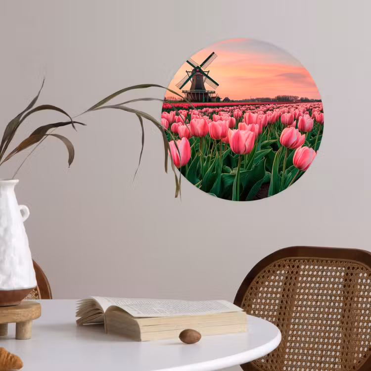 Tulpen - Molen - Nederland Wandcirkel behangsticker klein -sfeer3