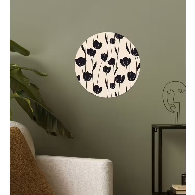 Tulpen - Patroon - Zwart Wandcirkel behangsticker klein 186 -sfeer2