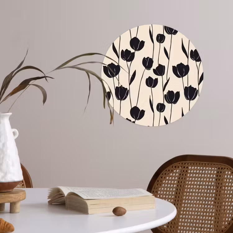 Tulpen - Patroon - Zwart Wandcirkel behangsticker klein 186 -sfeer3