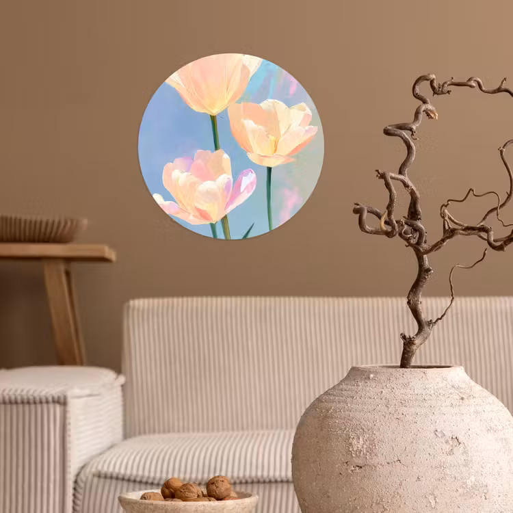 Tulpen - Roze accenten - Blauw Wandcirkel behangsticker klein -sfeer1