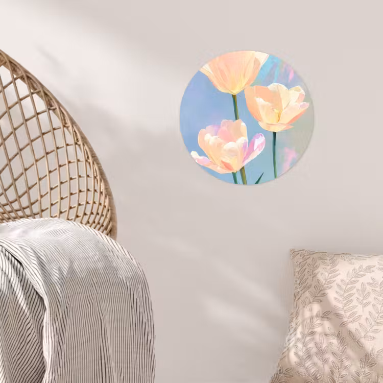 Tulpen - Roze accenten - Blauw Wandcirkel behangsticker klein -sfeer4