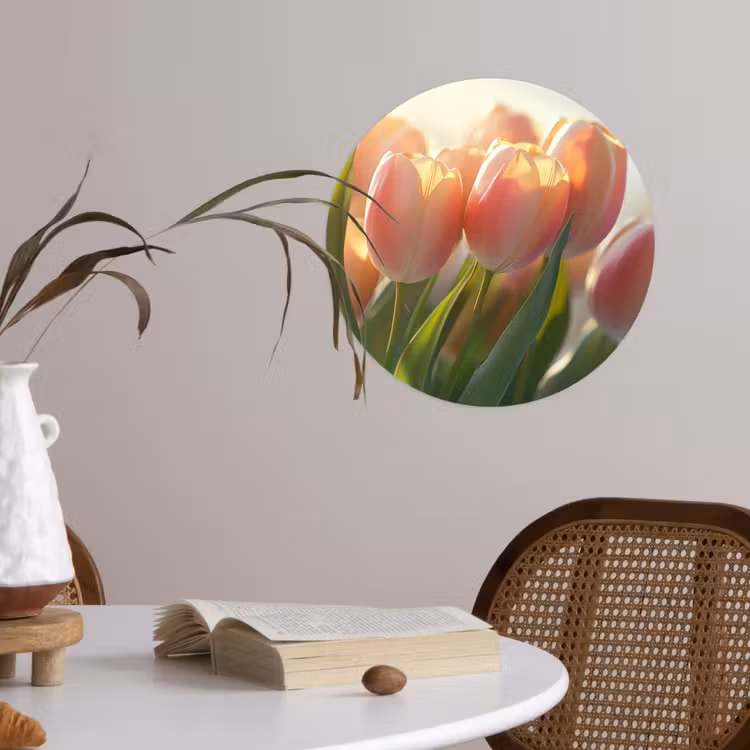 Tulpen - Roze - Zonnestralen Wandcirkel behangsticker klein -sfeer3