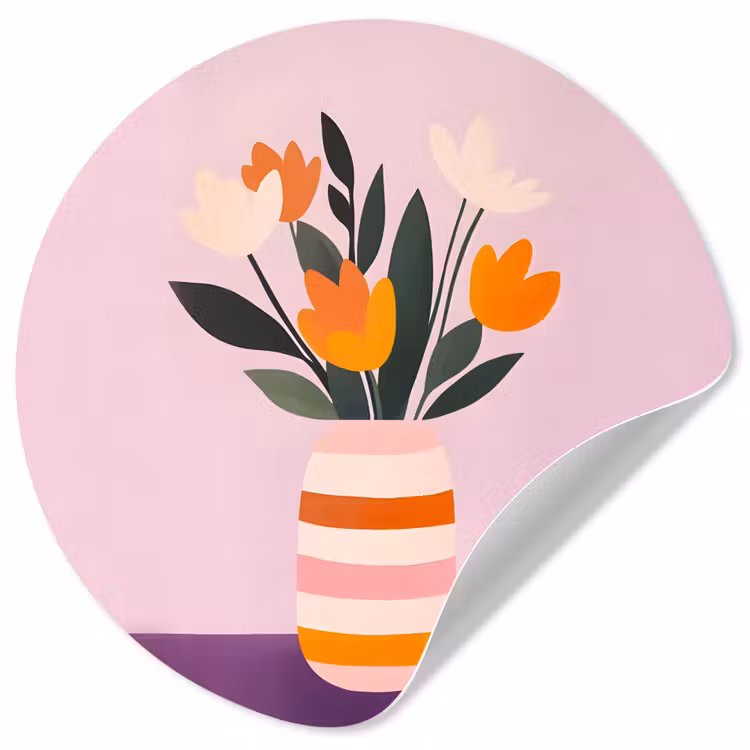 Tulpen - Vaas - Strepen - Paars Wandcirkel behangsticker klein -3d