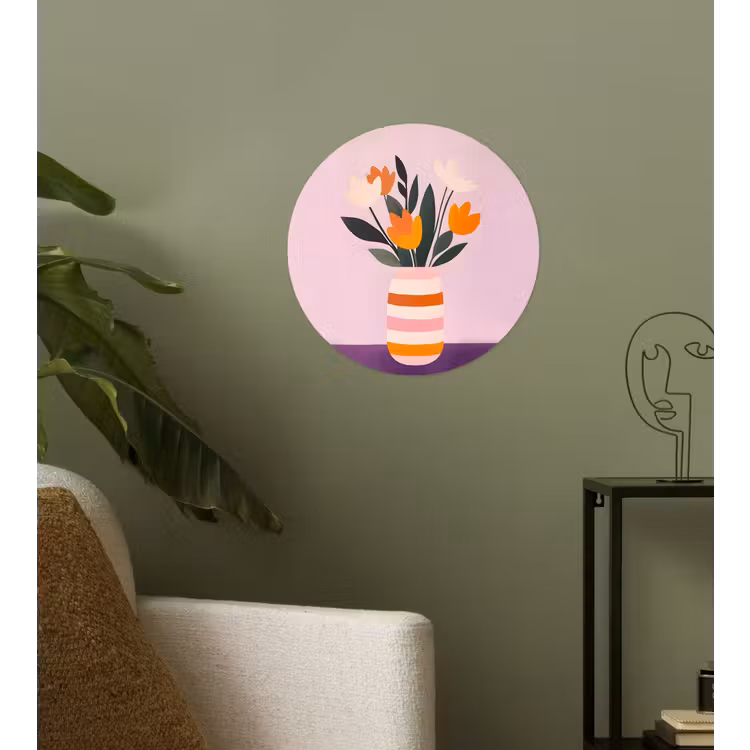 Tulpen - Vaas - Strepen - Paars Wandcirkel behangsticker klein -sfeer2