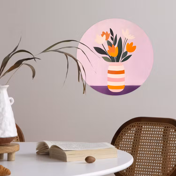 Tulpen - Vaas - Strepen - Paars Wandcirkel behangsticker klein -sfeer3