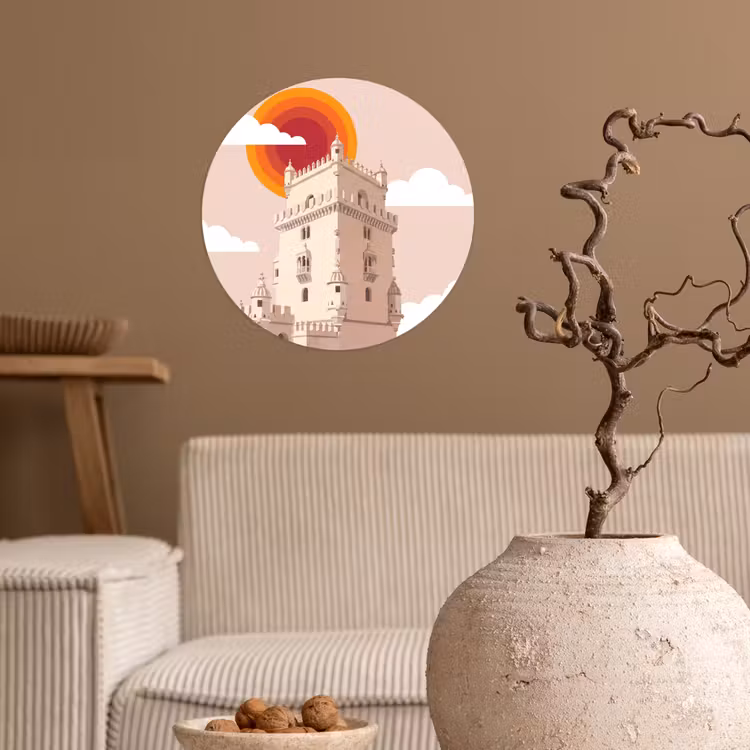 Toren - Rivier - Architectuur - Modern - Oranje Wandcirkel behangsticker klein -sfeer1