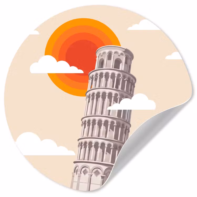Toren - Pisa - Architectuur - Minimalistisch - Beige Wandcirkel behangsticker klein -3d
