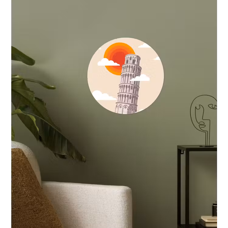 Toren - Pisa - Architectuur - Minimalistisch - Beige Wandcirkel behangsticker klein -sfeer2