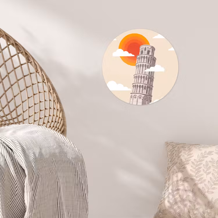 Toren - Pisa - Architectuur - Minimalistisch - Beige Wandcirkel behangsticker klein -sfeer4