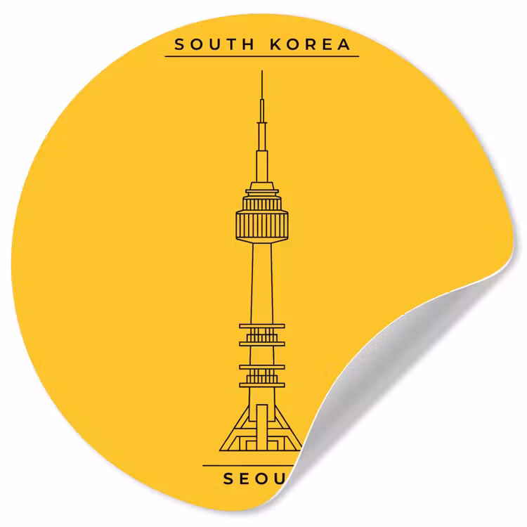 Toren - Seoul - Architectuur - Minimalistisch - Geel Wandcirkel behangsticker klein -3d