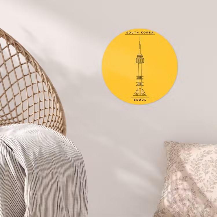 Toren - Seoul - Architectuur - Minimalistisch - Geel Wandcirkel behangsticker klein -sfeer4