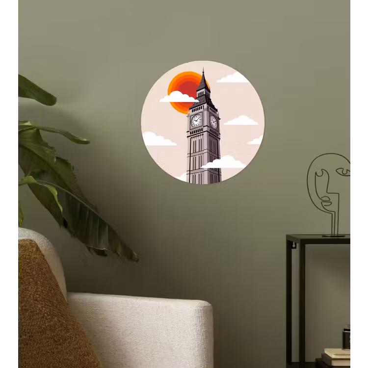Toren - Klok - Londen - Architectuur - Retro Wandcirkel behangsticker klein -sfeer2