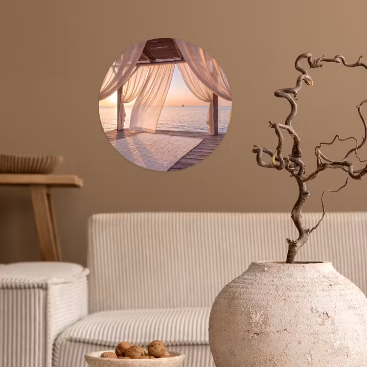 Overkapping - Zee - Zonsondergang - Vakantie - Rust Wandcirkel behangsticker klein -sfeer1