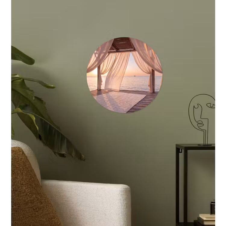 Overkapping - Zee - Zonsondergang - Vakantie - Rust Wandcirkel behangsticker klein -sfeer2