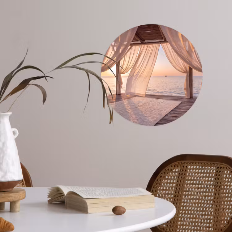 Overkapping - Zee - Zonsondergang - Vakantie - Rust Wandcirkel behangsticker klein -sfeer3