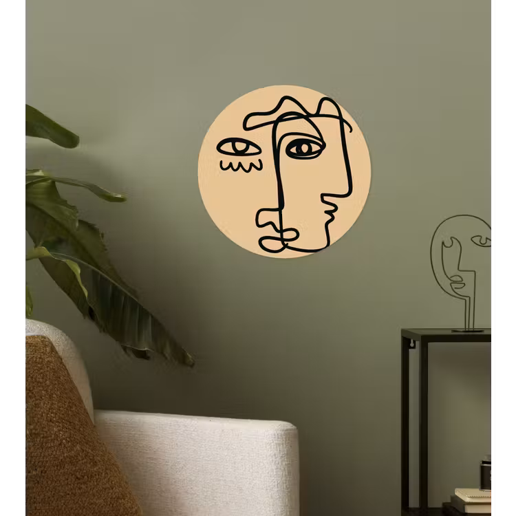 Overlappende profielen - Lichtbruin - Zwart Wandcirkel behangsticker klein -sfeer2