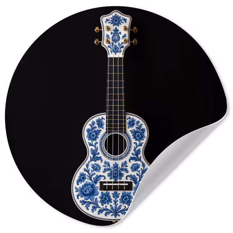 Ukelele - Delfts - Blauw - Muziek Wandcirkel behangsticker klein -3d