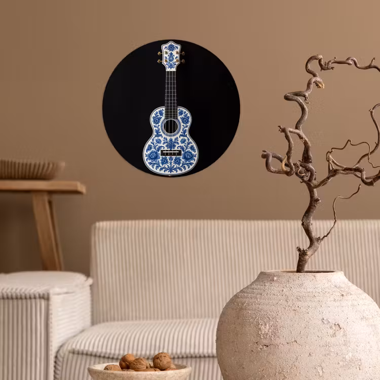 Ukelele - Delfts - Blauw - Muziek Wandcirkel behangsticker klein -sfeer1