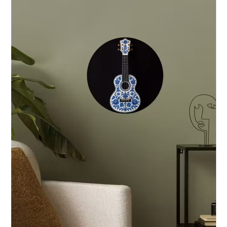 Ukelele - Delfts - Blauw - Muziek Wandcirkel behangsticker klein -sfeer2