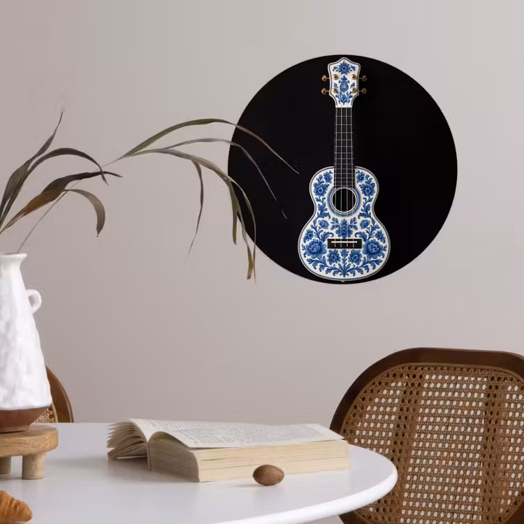 Ukelele - Delfts - Blauw - Muziek Wandcirkel behangsticker klein -sfeer3
