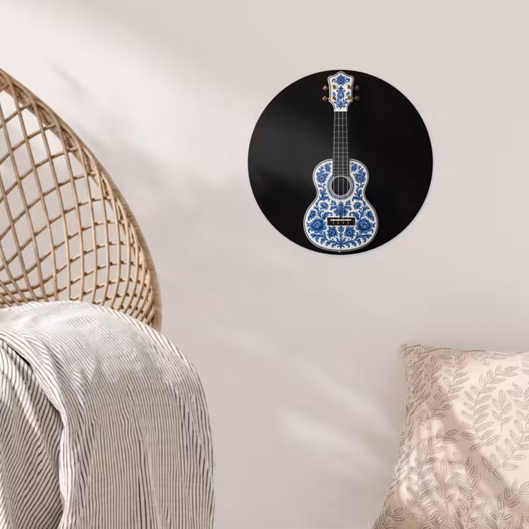 Ukelele - Delfts - Blauw - Muziek Wandcirkel behangsticker klein -sfeer4