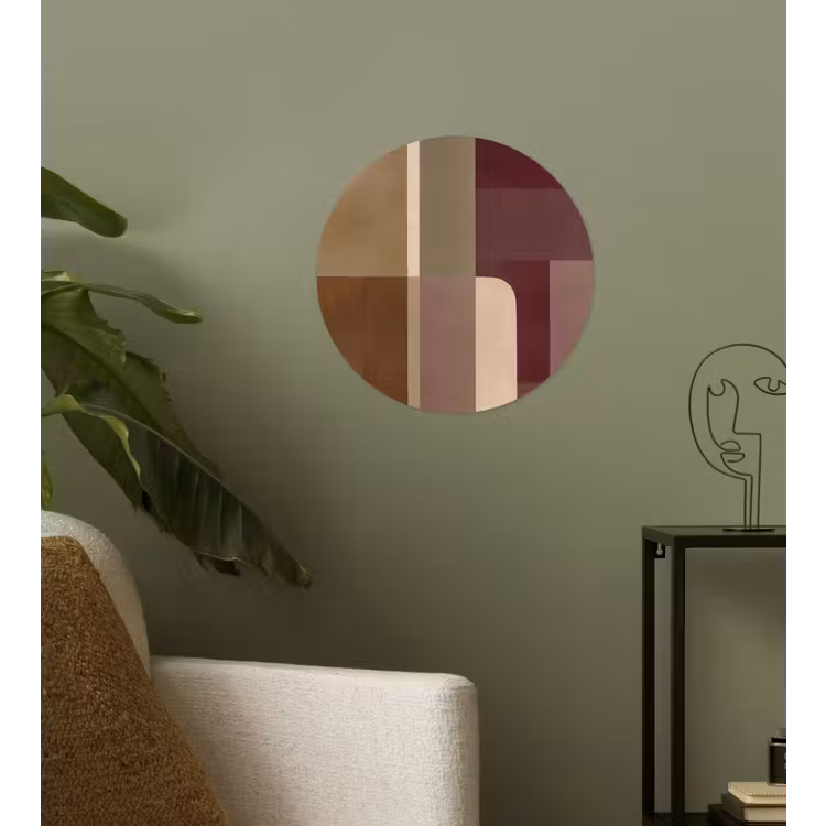 Vlakken - Abstract - Bordeaux - Lijnen Wandcirkel behangsticker klein -sfeer2