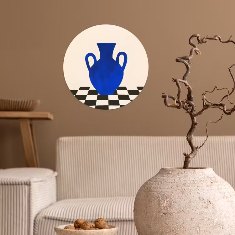 Vaas - Blauw - Geblokt - Modern Wandcirkel behangsticker klein -sfeer1