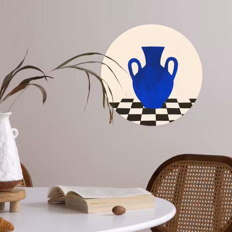 Vaas - Blauw - Geblokt - Modern Wandcirkel behangsticker klein -sfeer3