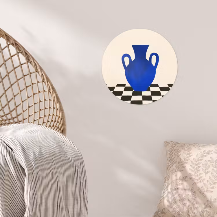 Vaas - Blauw - Geblokt - Modern Wandcirkel behangsticker klein -sfeer4
