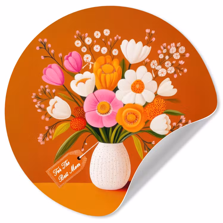 Vaas - Bloemen - Oranje Wandcirkel behangsticker klein -3d