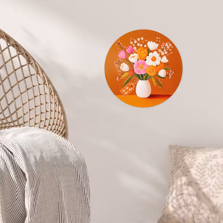 Vaas - Bloemen - Oranje Wandcirkel behangsticker klein -sfeer4