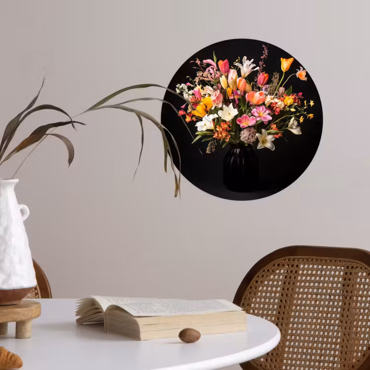 Vaas - Bloemen - Tulpen Wandcirkel behangsticker klein -sfeer3