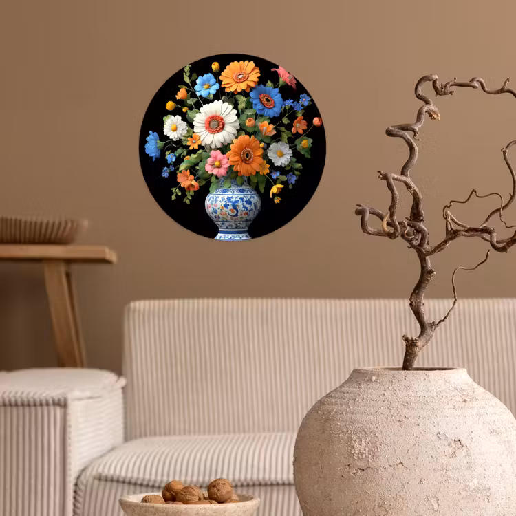 Vaas - Boeket - Bloemen - Kleur Wandcirkel behangsticker klein -sfeer1