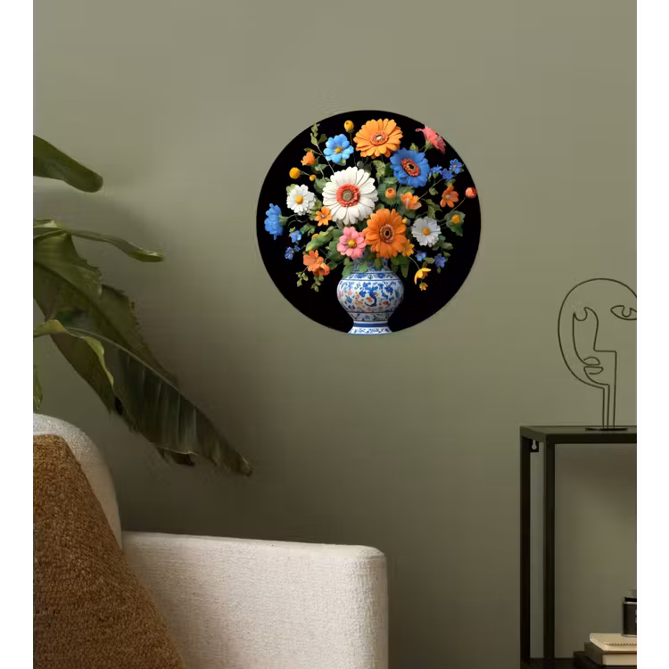 Vaas - Boeket - Bloemen - Kleur Wandcirkel behangsticker klein -sfeer2