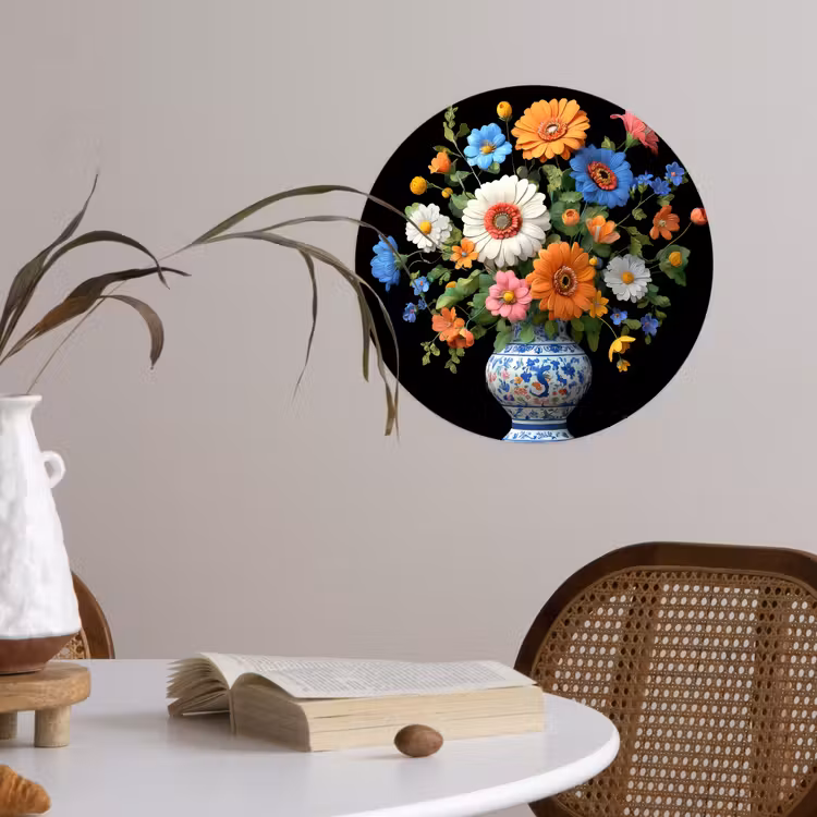 Vaas - Boeket - Bloemen - Kleur Wandcirkel behangsticker klein -sfeer3